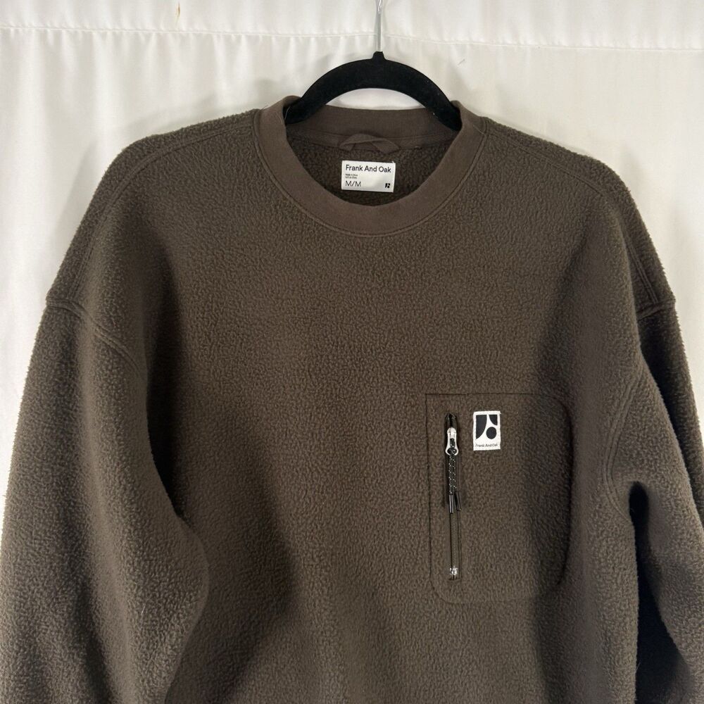 Frank And Oak Fleece Sweater Men's Medium Brown Pocket Zip Long Sleeve - Picture 4 of 9